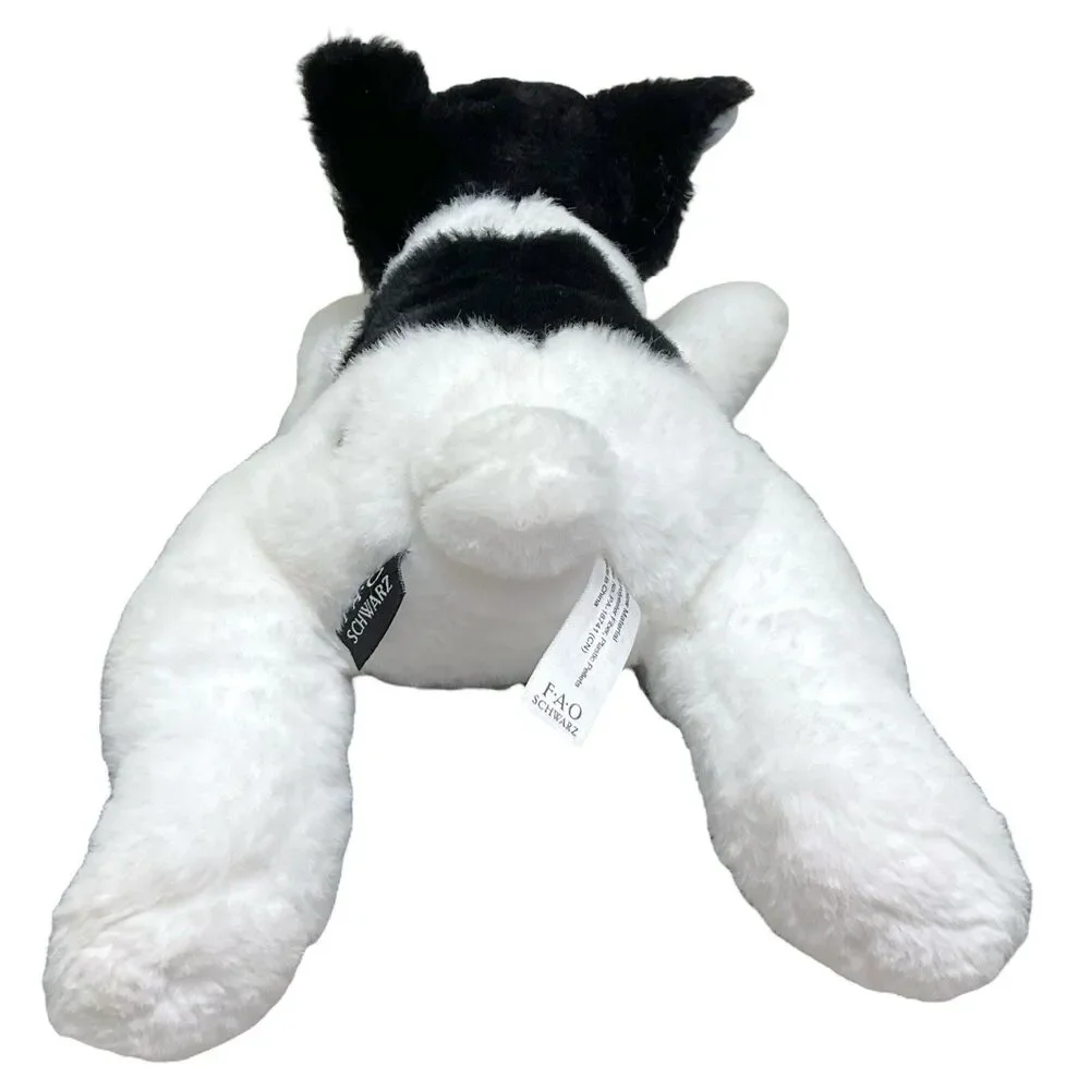 FAO Schwartz Boston Terrier Dog Puppy Laying Down Plush‎ Toy Stuffed Animal